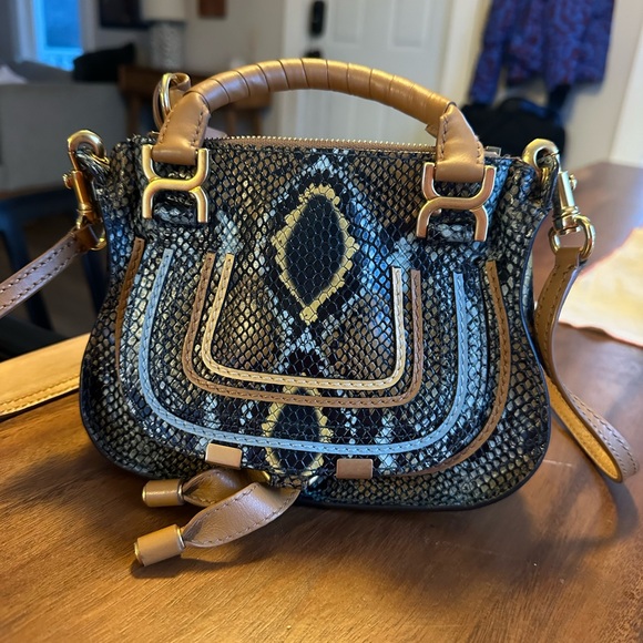 Chloe Marcie Mini Python-Embossed Double-Carry Satchel Bag - Picture 8 of 14